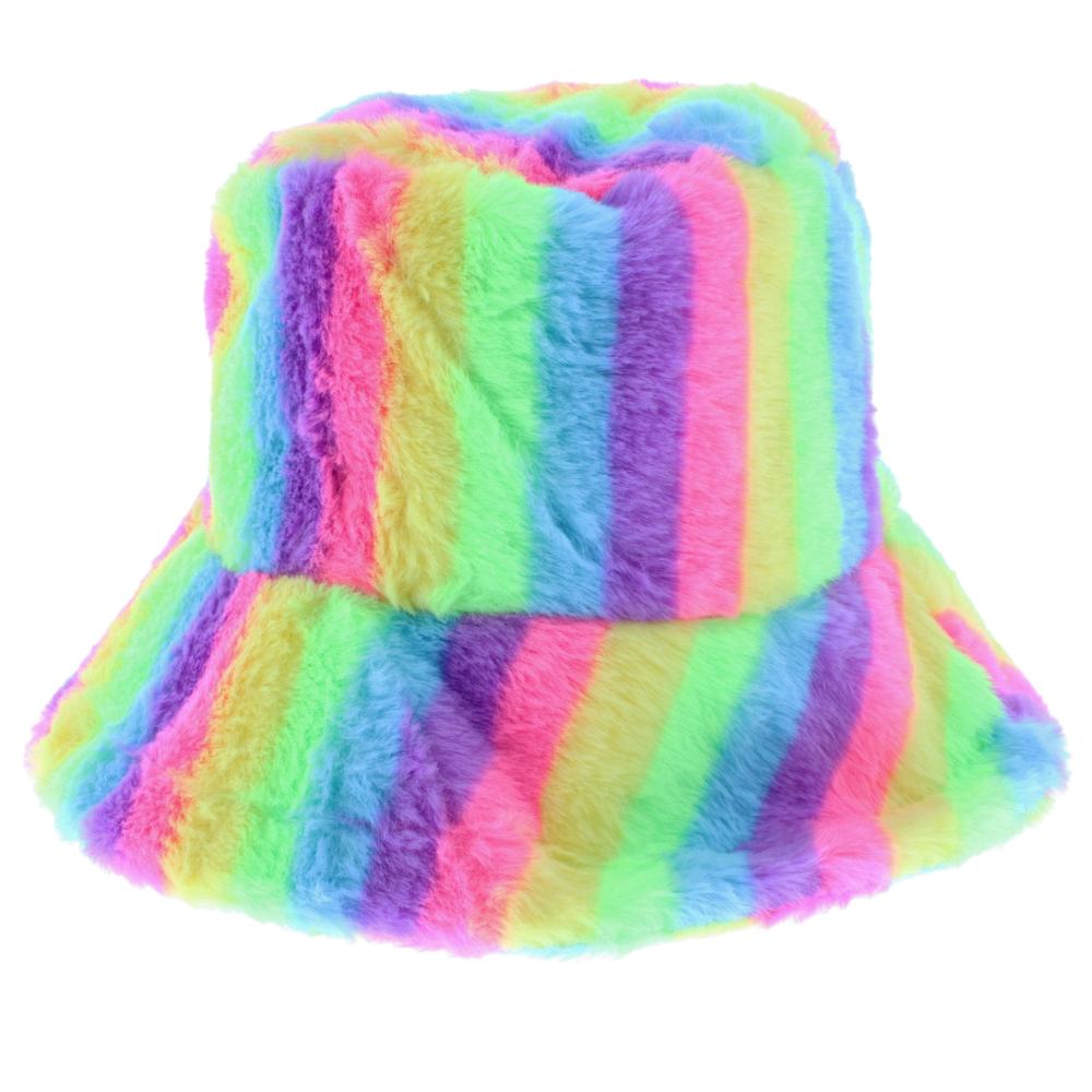 Zac's Alter Ego - Rainbow Stripy Faux Fur Eimer Hut - Regenbogen
